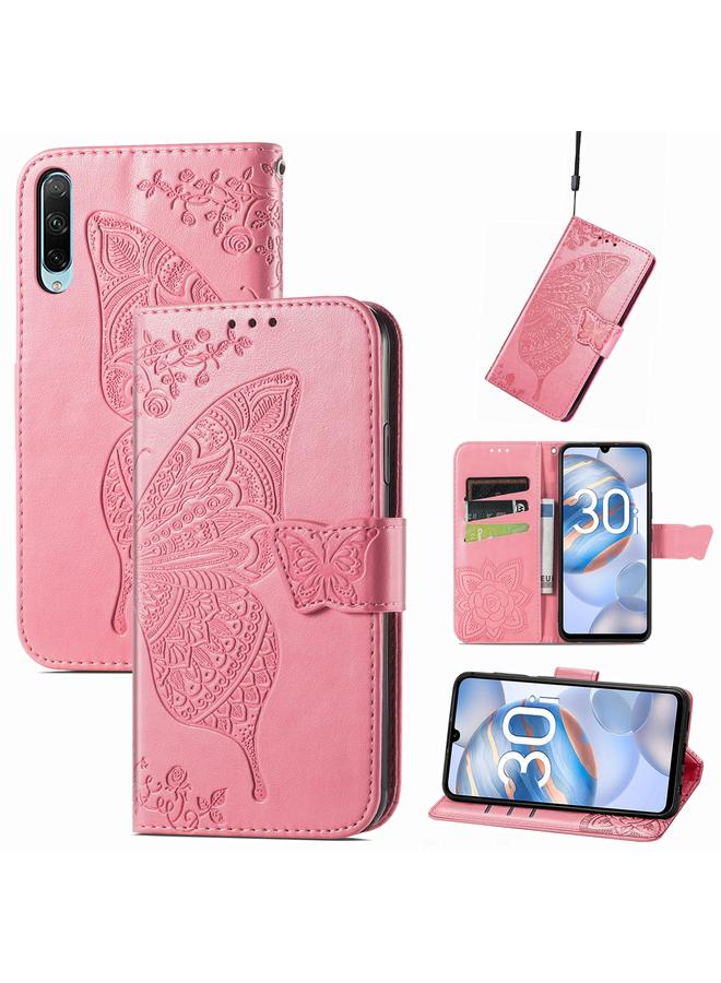 اس-توب جراب هاتف Honor 30i من الجلد المنقوش بنقشة زهور الحب والفراشات - Image 1