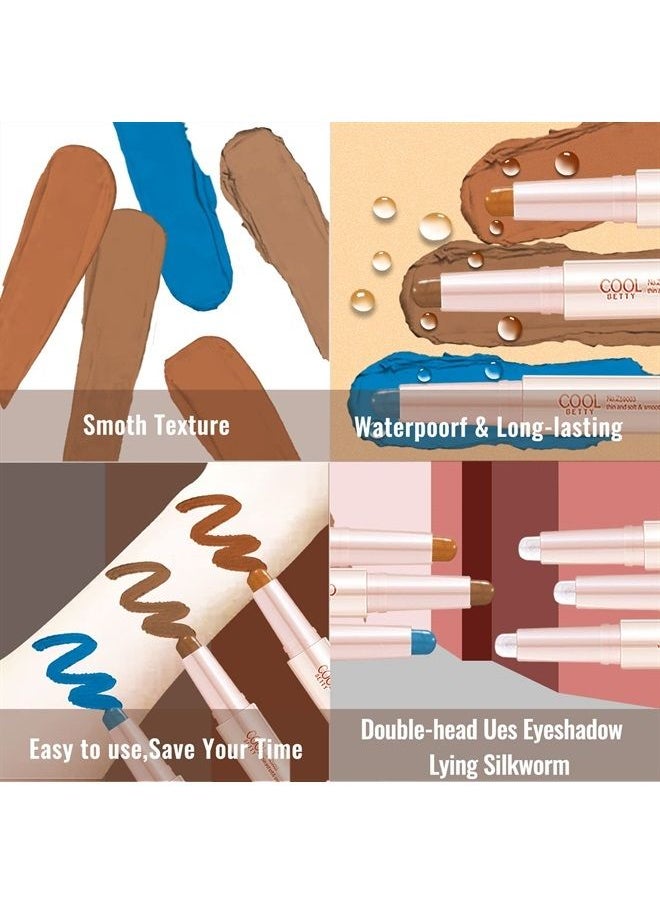 LAMUSELAND - 3 Pcs Cream Eyeshadow Stick, 2 Tone Glitter Gradient Shimmer Double Heads Eyeshadow Stick Pencil Crayon Set, Waterproof Long Lasting Eye Makeup Tool for Women Girls (Fancy Tabac) - Image 1