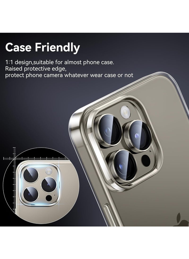 Generic - Camera Lens Protector for iPhone 15 Pro/iPhone 15 Pro Max 1 Step Installation Tray Tempered Glass Screen Protector Metal Individual Camera Cover Accessories Case Friendly (Titanium) - Image 1