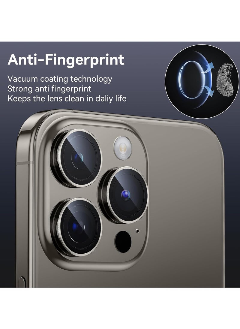Generic - Camera Lens Protector for iPhone 15 Pro/iPhone 15 Pro Max 1 Step Installation Tray Tempered Glass Screen Protector Metal Individual Camera Cover Accessories Case Friendly (Titanium) - Image 1
