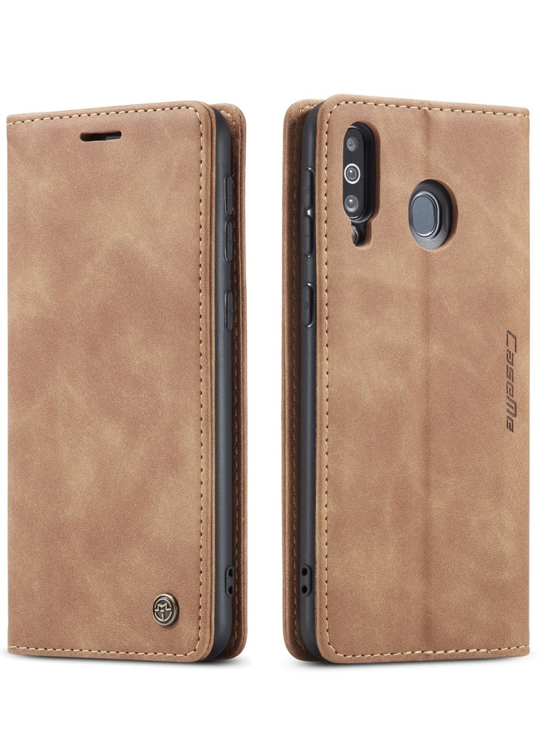 CaseMe Samsung Galaxy M30 / A40s Case Wallet Case Book Folding Flip Folio Case with Magnetic Kickstand Card Slots Protective Cover - Brown - Image 1