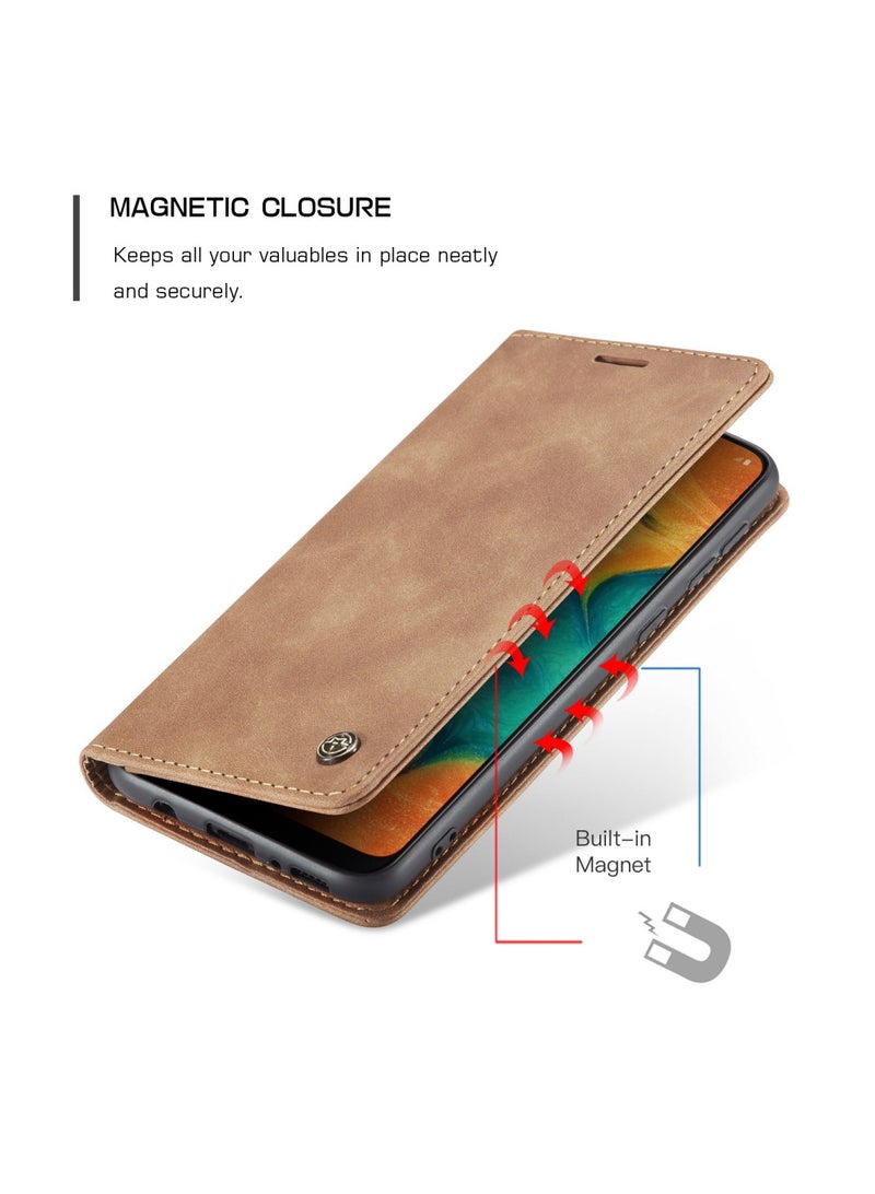 CaseMe Samsung Galaxy M30 / A40s Case Wallet Case Book Folding Flip Folio Case with Magnetic Kickstand Card Slots Protective Cover - Brown - Image 5