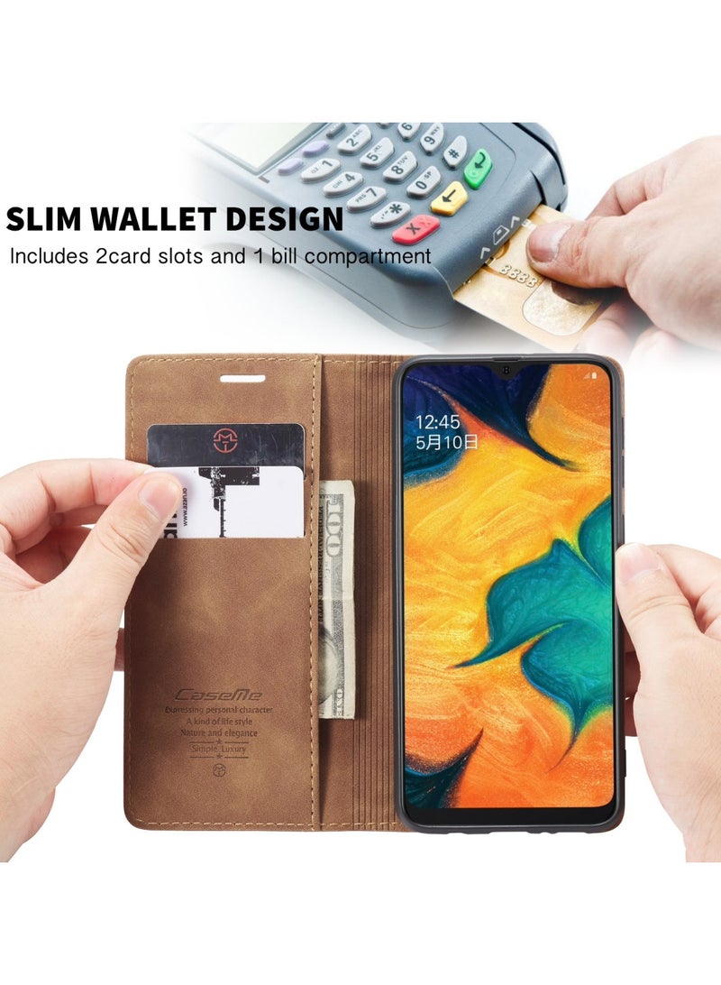CaseMe Samsung Galaxy M30 / A40s Case Wallet Case Book Folding Flip Folio Case with Magnetic Kickstand Card Slots Protective Cover - Brown - Image 4