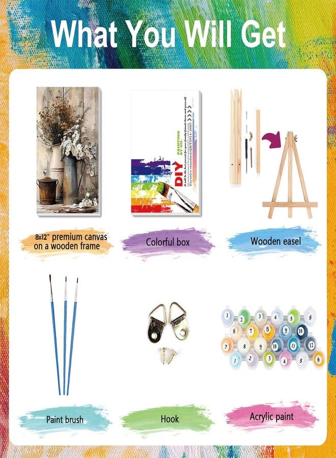 xackcme Vintage Flower Paint by Numbers for Adults with Framed Canvas - with Wooden Easel, Rustic Flowers Paint by Number on Canvas, DIY Acrylic Oil Painting Kits with Brushes for Home Wall Decor (8x12 inch) - Image 4
