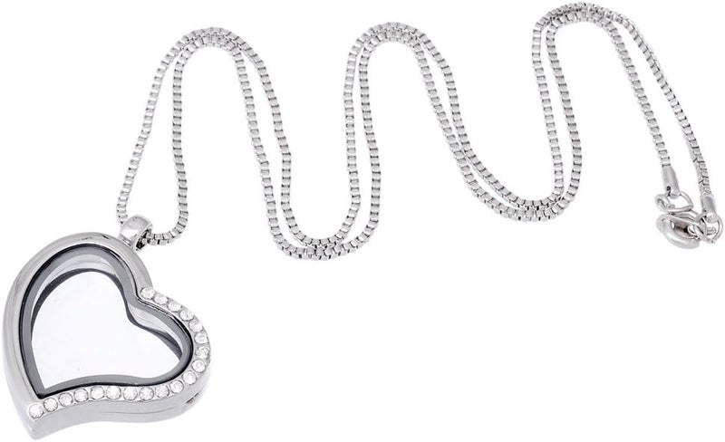 RUBYCA Living Memory Floating Charm Heart Glass Locket Pendant Necklace 20 Inches 10pcs Silver Color - Image 3