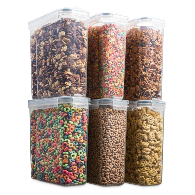 Seseno 6 Pack Airtight Cereal Food Storage Container - BPA Free Plastic Kitchen and Pantry Organization Canisters for  Dry Pet Food  Flour  Sugar  Rice  Nuts  Snacks & More (135.5 Oz) Labels & Chalk Marker - Image 2