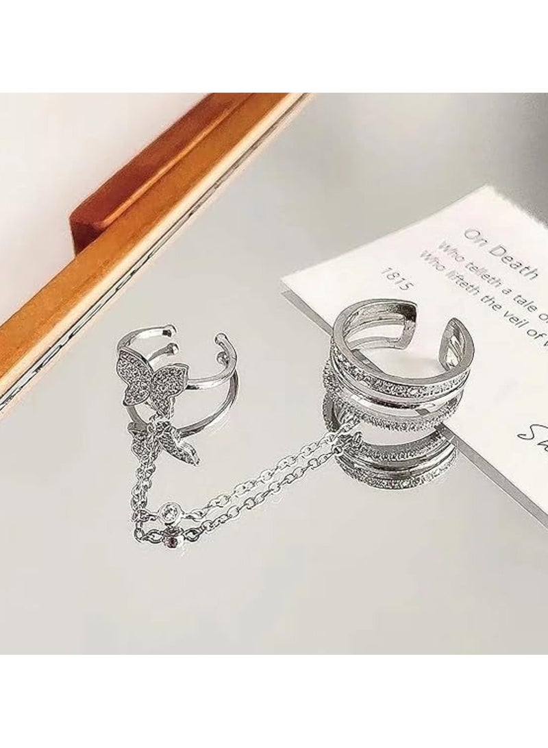 Huitich Butterfly Charm Double Ring with Chain  - Image 2