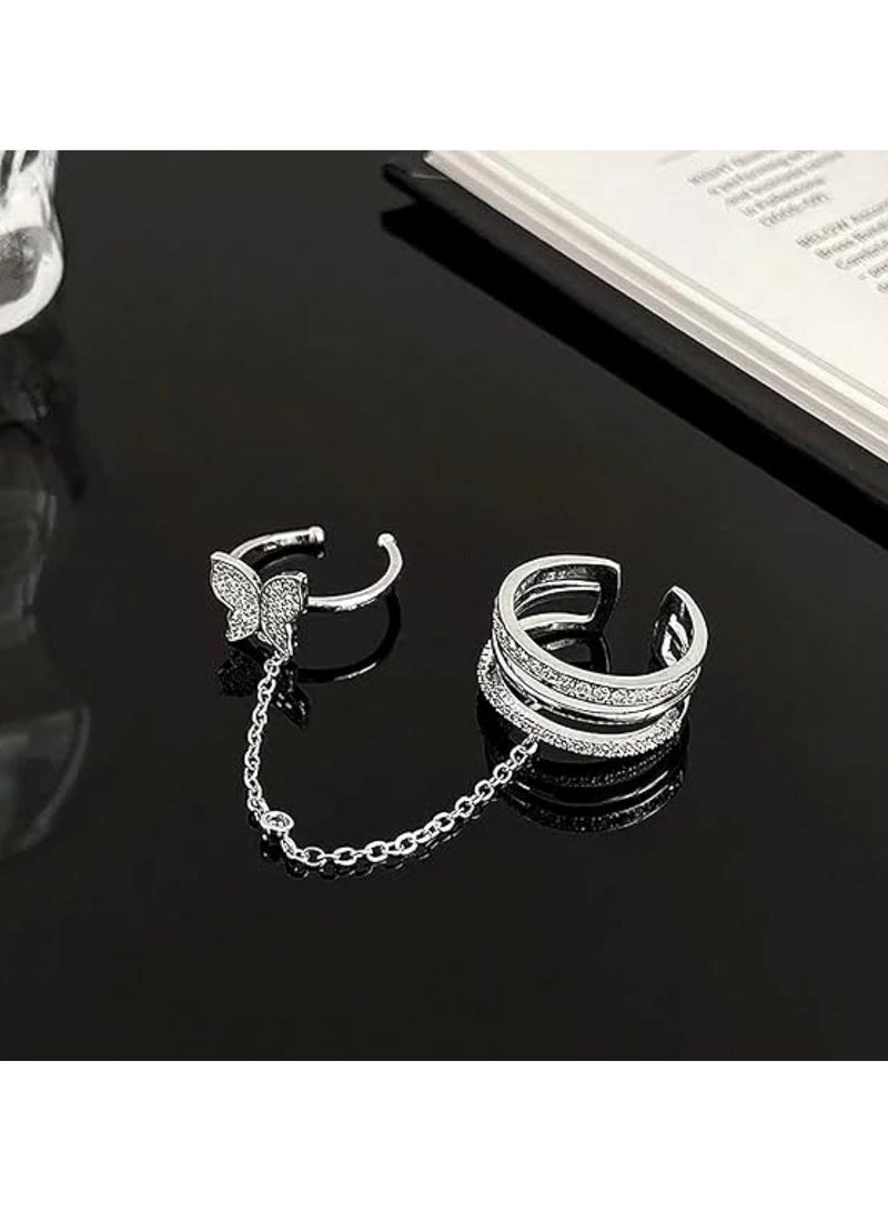 Huitich Butterfly Charm Double Ring with Chain  - Image 5