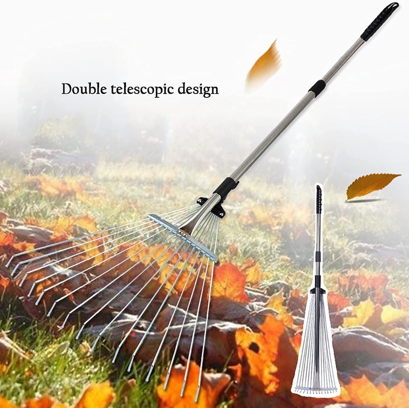 DD Retails Telescopic Metal Rake || Adjustable Garden Rake for Quik Clean Up of Lawn and Yard || Expanding Handle with Adjustable 31 to 64 Inch Width Folding Head (Pack of 1) - Image 4