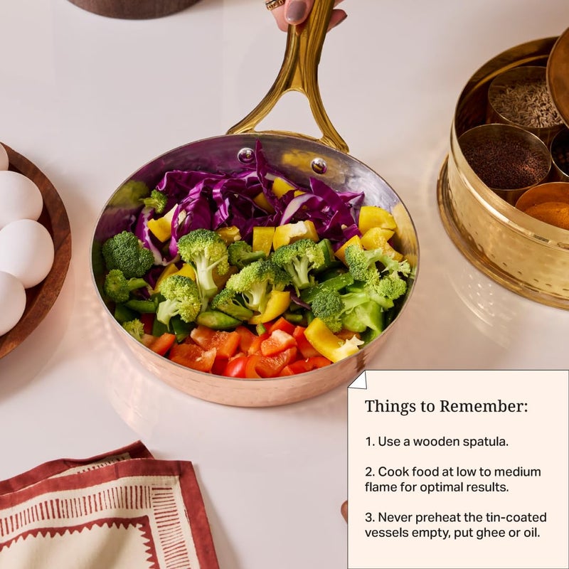 P-TAL Copper Frying Pan with Heat-Resistant Handle | 8.5 Inch Naturally Non-Stick Tin Coated Pan for Healthy Cooking | Traditional Design, Eco-Friendly & Durable Cookware - Image 5