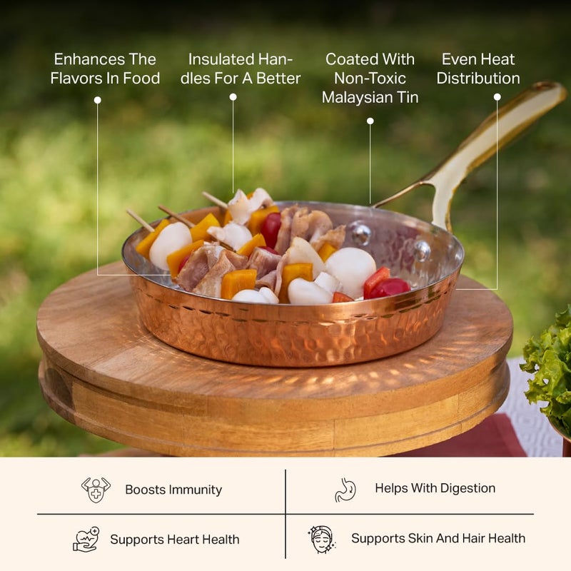 P-TAL Copper Frying Pan with Heat-Resistant Handle | 8.5 Inch Naturally Non-Stick Tin Coated Pan for Healthy Cooking | Traditional Design, Eco-Friendly & Durable Cookware - Image 3