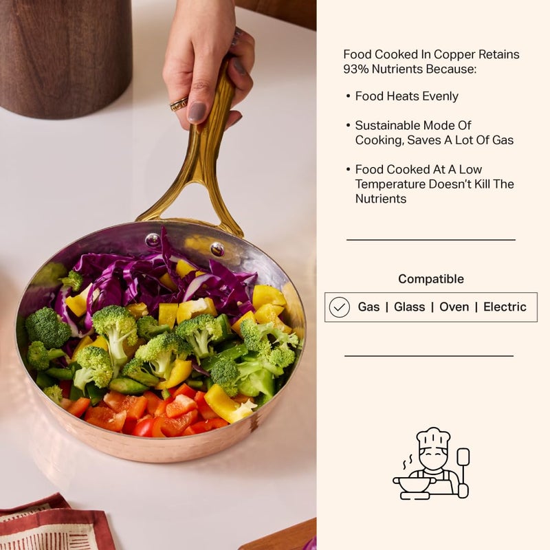 P-TAL Copper Frying Pan with Heat-Resistant Handle | 8.5 Inch Naturally Non-Stick Tin Coated Pan for Healthy Cooking | Traditional Design, Eco-Friendly & Durable Cookware - Image 4