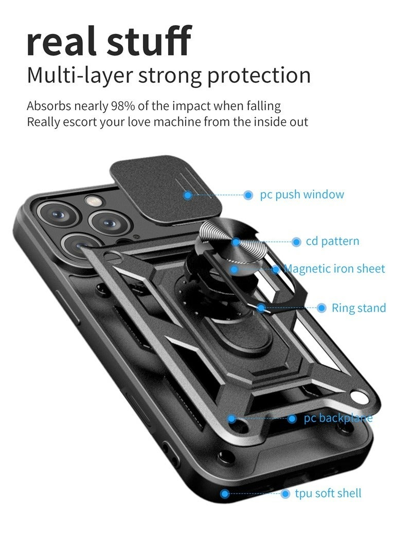 غطاء الحالة لآيفون 16 برو ماكس 5G , غطاء عدسة الكاميرا الشريحة , 360 درجة دوار حلقة الركض , دعم مغناطيسي سيارة جبل صدمة غطاء الهاتف المحمول الأسود - Image 5