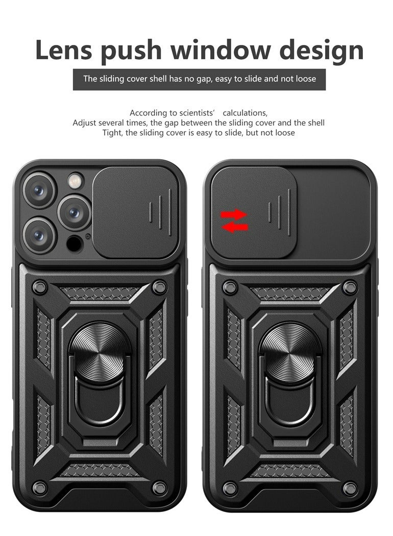 غطاء الحالة لآيفون 16 برو ماكس 5G , غطاء عدسة الكاميرا الشريحة , 360 درجة دوار حلقة الركض , دعم مغناطيسي سيارة جبل صدمة غطاء الهاتف المحمول الأسود - Image 4