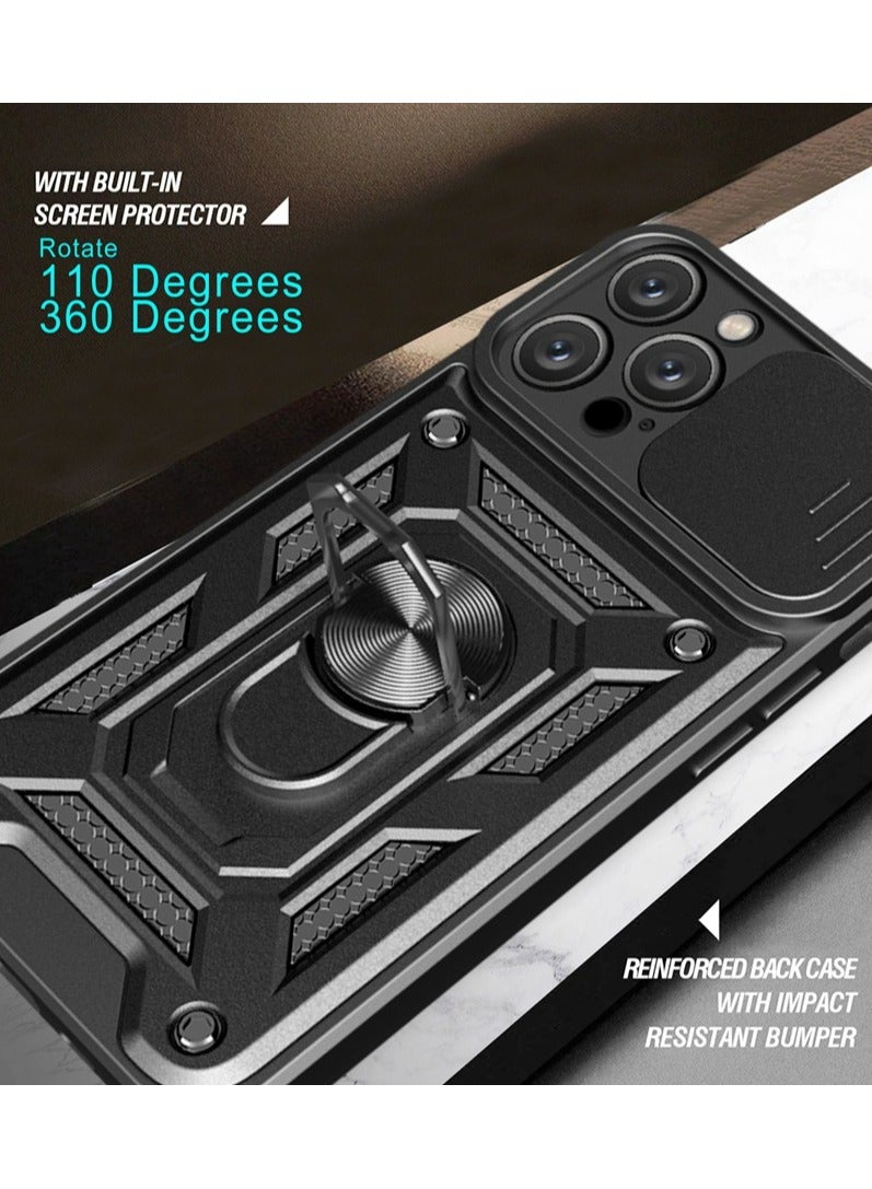 غطاء الحالة لآيفون 16 برو ماكس 5G , غطاء عدسة الكاميرا الشريحة , 360 درجة دوار حلقة الركض , دعم مغناطيسي سيارة جبل صدمة غطاء الهاتف المحمول الأسود - Image 2