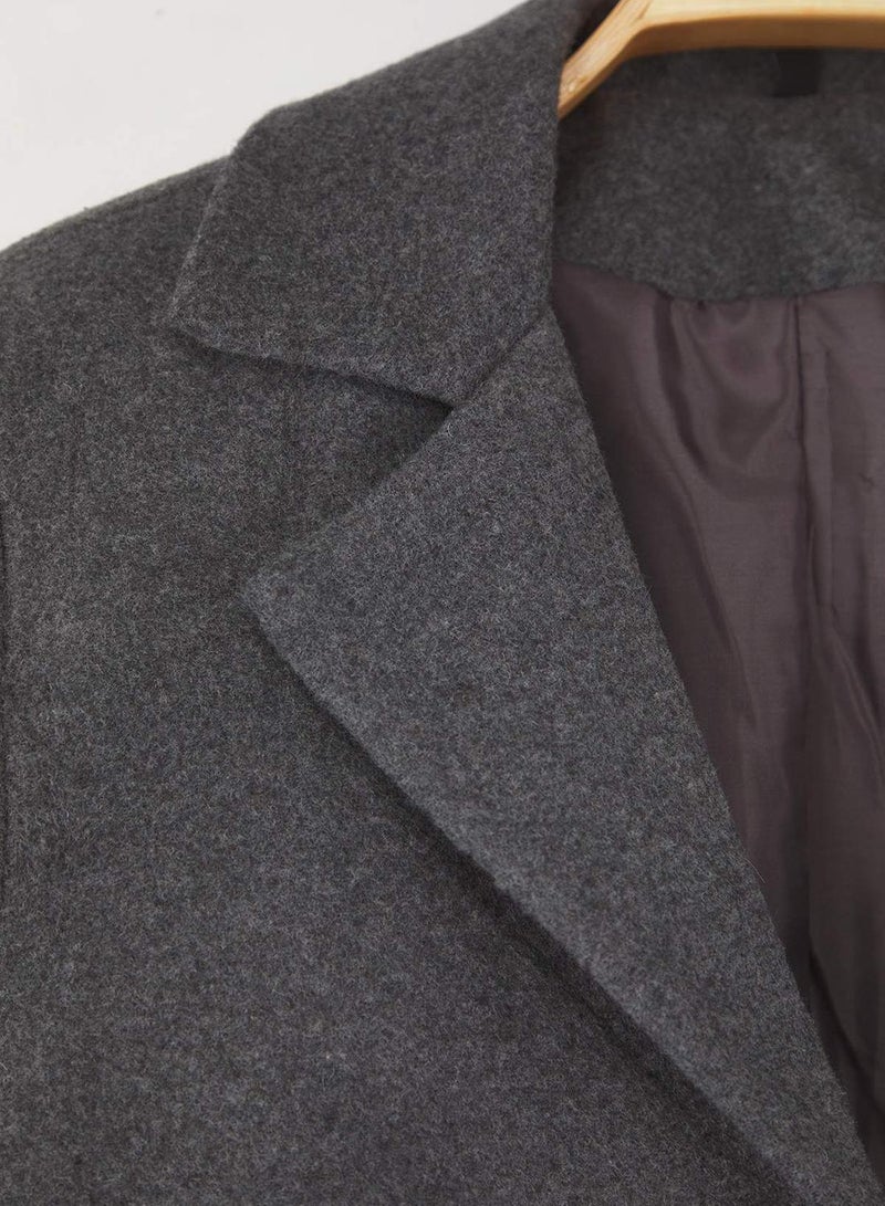 trendyol Anthracite Tie Detail Short Cashmere Woven Wool Blazer Jacket Twoaw26Bc00017 - Image 5