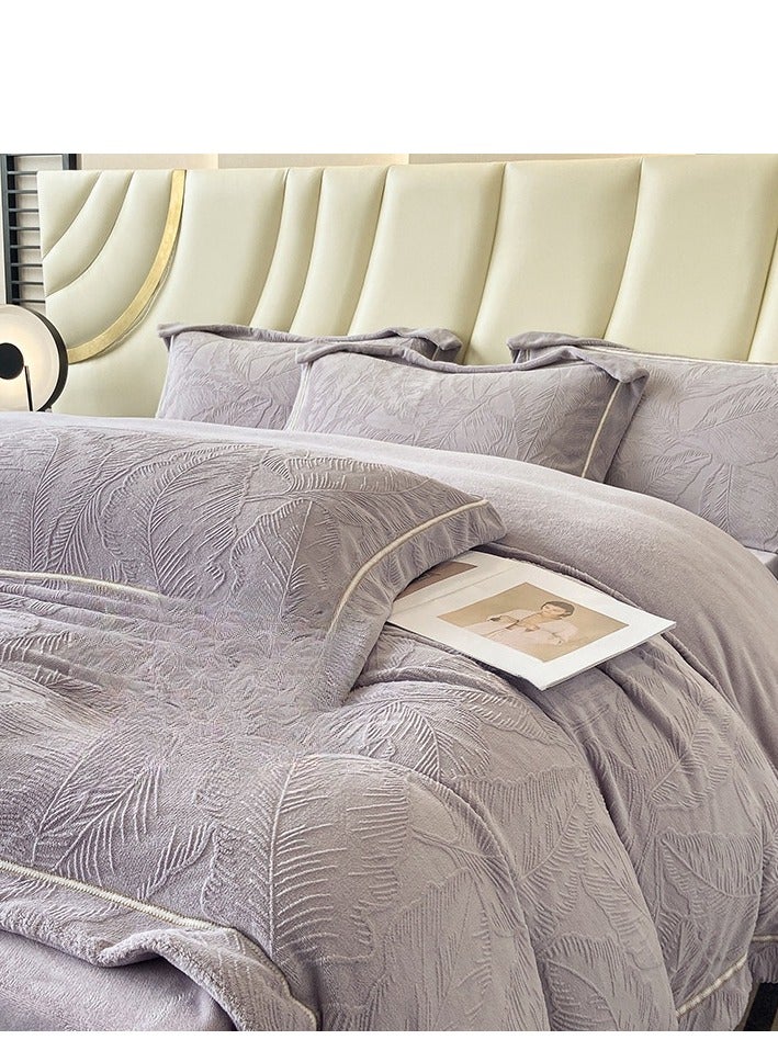 Fitted Sheet Style — ﻿ Carved Velvet Cloth Embroidered Wide Edge Milk Velvet Four Piece Bedding Set - Image 1