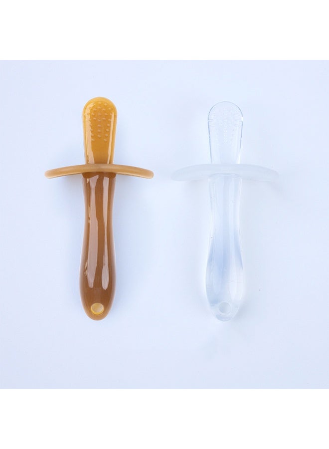 Baby Tooth Changer Toy, Tooth Changer Toy, Mushroom Biter, Baby Silicone Toothbrush Tool Ring Toy (Transparent + Brown) - Image 1