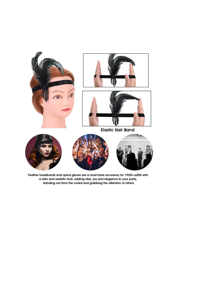 1920s Flapper Headband 1920s Gatsby Flapper Headpiece for Women Girl Vintage Feather Crystal Headband 20's Theme co c ktail Hair Accessories for Costume Prom Wedding Carnival Party Retro Style - Image 4