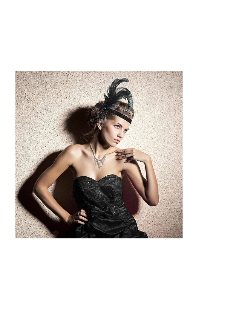 1920s Flapper Headband 1920s Gatsby Flapper Headpiece for Women Girl Vintage Feather Crystal Headband 20's Theme co c ktail Hair Accessories for Costume Prom Wedding Carnival Party Retro Style - Image 2