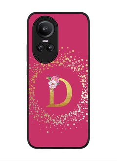 Rugged Black Edge case for Oppo Reno10 / Oppo Reno10 Pro, Slim fit Flexible   Custom Monogram Initial Letter Floral Pattern Alphabet - D (Dark Pink Rose)