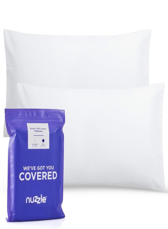 Nuzzle Pillow Cases King Size, 100% Cotton Pillowcases with Envelope Closure, White Pillow Covers 20 x 36 inches, Pillow Protector with 300 Thread Count Soft and Breathable - Image 1