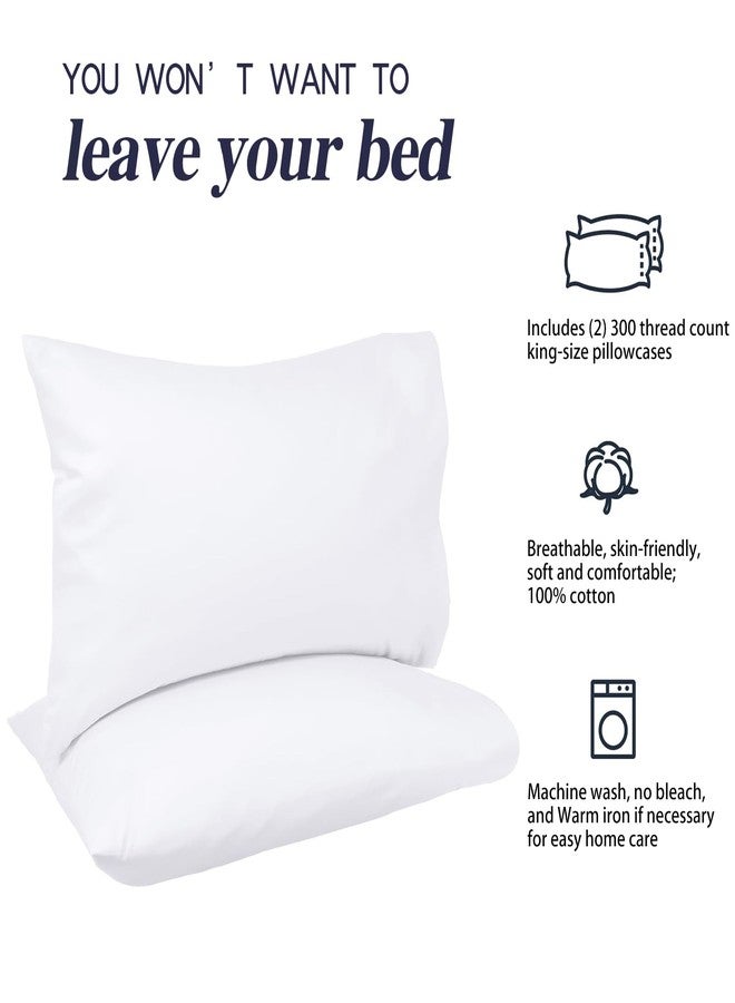 Nuzzle Pillow Cases King Size, 100% Cotton Pillowcases with Envelope Closure, White Pillow Covers 20 x 36 inches, Pillow Protector with 300 Thread Count Soft and Breathable - Image 3