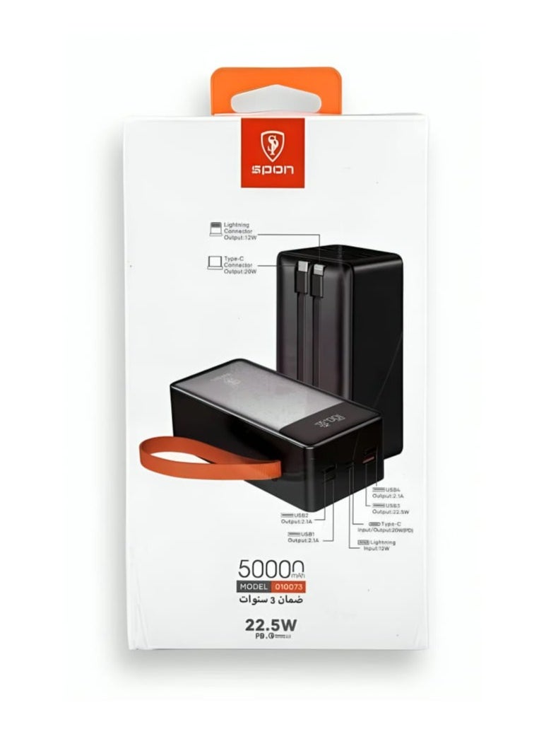 SPON - 50000mAh Power Bank with 2 Built-in Cables and 22.5W Hanging Cord and Display Screen - Image 1