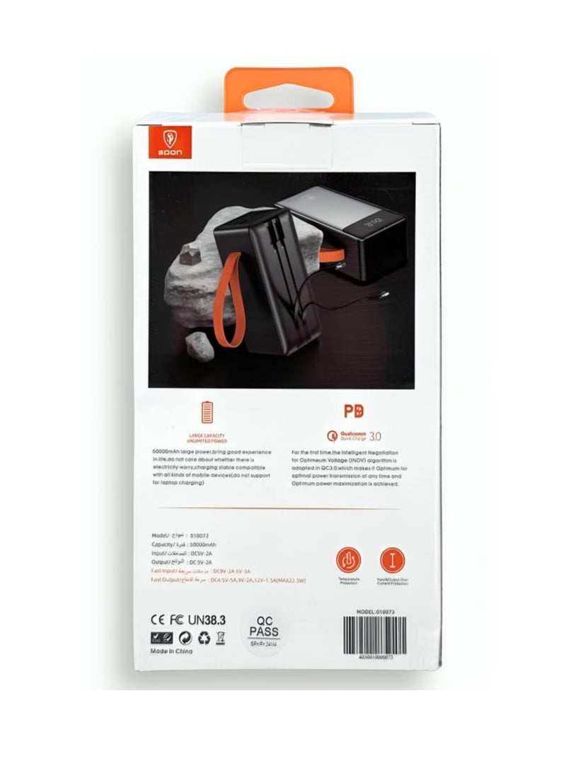 SPON - 50000mAh Power Bank with 2 Built-in Cables and 22.5W Hanging Cord and Display Screen - Image 1