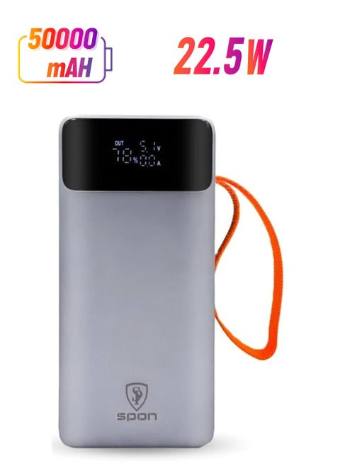 50000mAh Power Bank with 2 Built-in Cables and 22.5W Hanging Cord and Display Screen