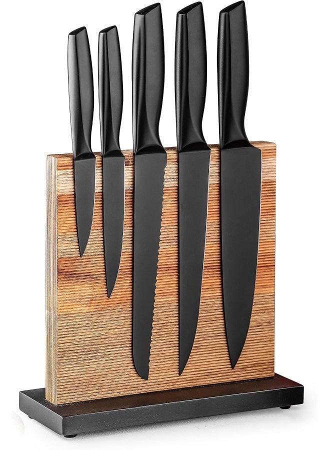 BS كتلة سكاكين B&S مع مجموعة سكاكين مكونة من 5 قطع، مادة الكتلة: أكاسيا + خشب مع TPR الأسود ZT0002 - Image 1