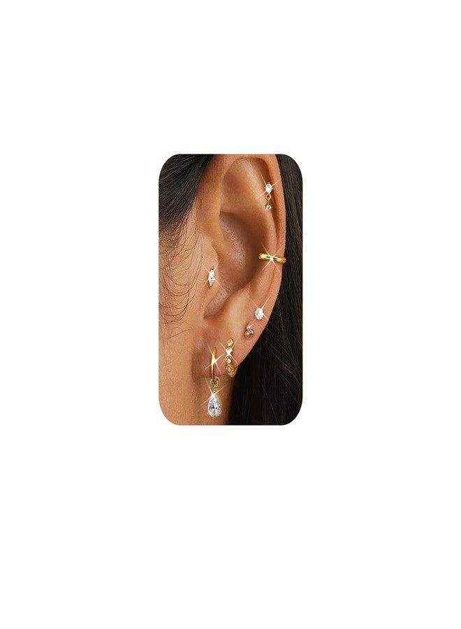 Fansilver Hypoallergenic Gold Stud Hoop Earrings for Women Surgical Steel Flatback Stud Earrings Gold Hoops With CZ Charms Dangle Chain Earring Stacks Cartilage Earring Sets for Multiple Piercing - Image 1