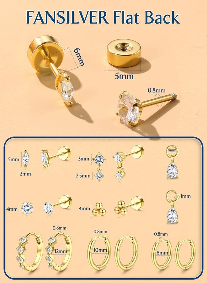 Fansilver Hypoallergenic Gold Stud Hoop Earrings for Women Surgical Steel Flatback Stud Earrings Gold Hoops With CZ Charms Dangle Chain Earring Stacks Cartilage Earring Sets for Multiple Piercing - Image 3