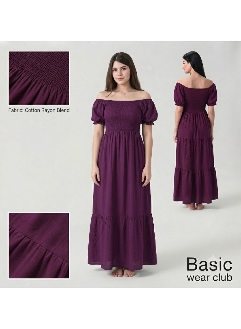 بيزيك وير كلاب فستان طويل بسيط بتصميم طبقات من Basic wear club - Image 1