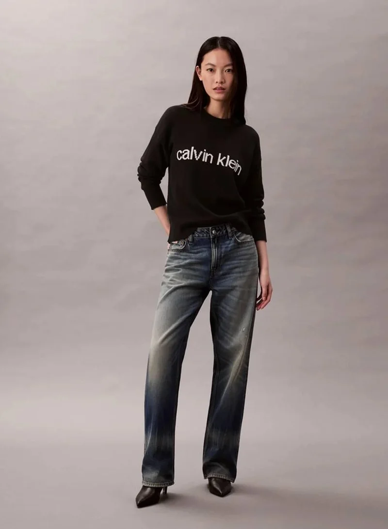 Calvin Klein Jeans Black Cotton Knit Logo Jumper for Women | Best Price UAE
