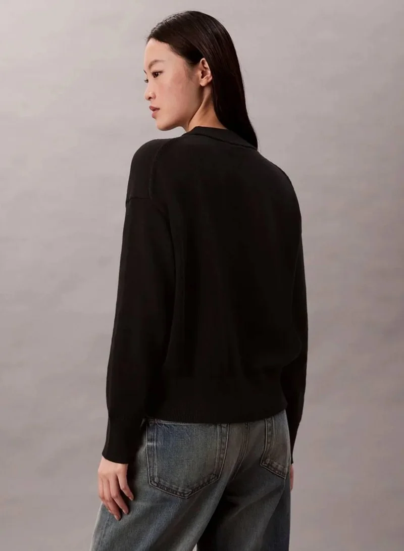 Calvin Klein Jeans Black Cotton Knit Logo Jumper for Women | Best Price UAE