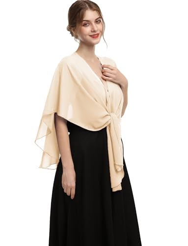 Hotshawl Womens Chiffon Shawls and Wraps, Wedding Party Shawl Scarf for Evening Dresses (Champagne) - Image 1