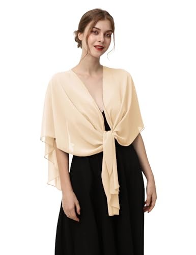 Hotshawl Womens Chiffon Shawls and Wraps, Wedding Party Shawl Scarf for Evening Dresses (Champagne) - Image 4
