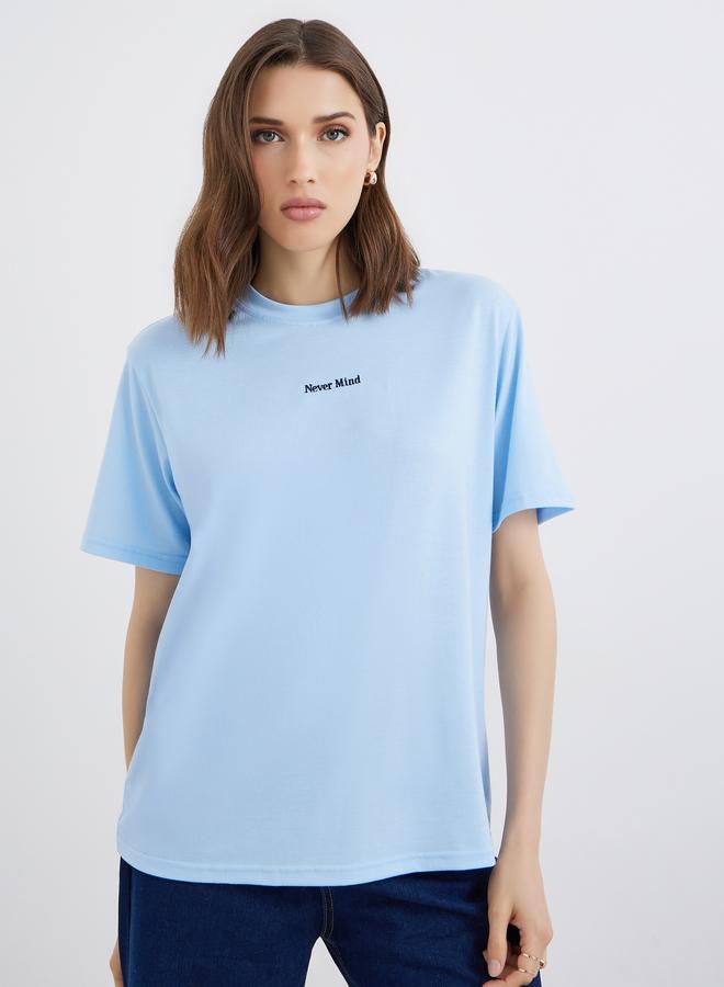 Take Two Blue Embroidered Slogan T-Shirt - Image 3