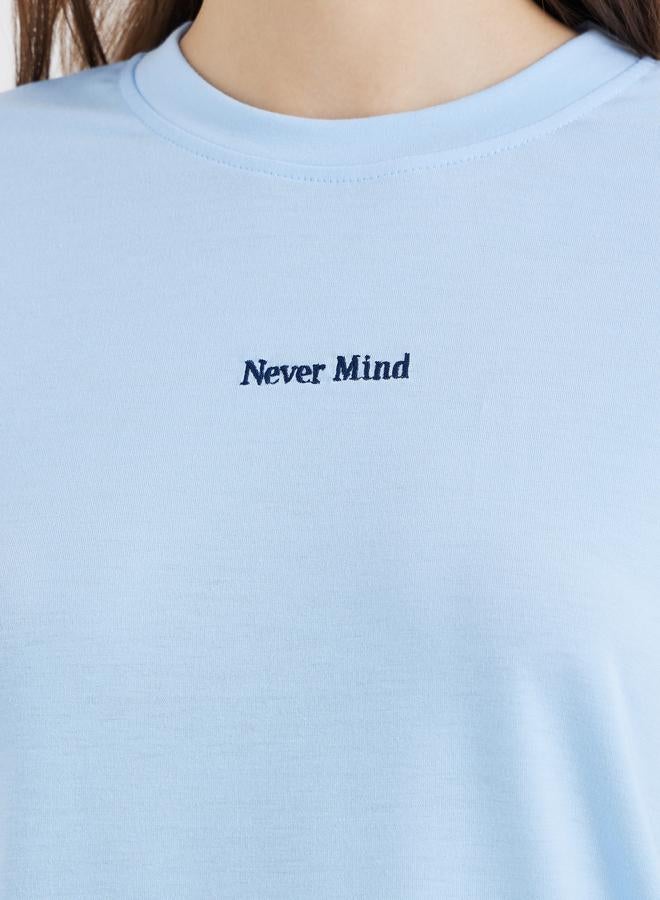 Take Two Blue Embroidered Slogan T-Shirt - Image 4