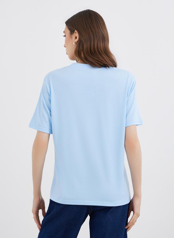 Take Two Blue Embroidered Slogan T-Shirt - Image 5