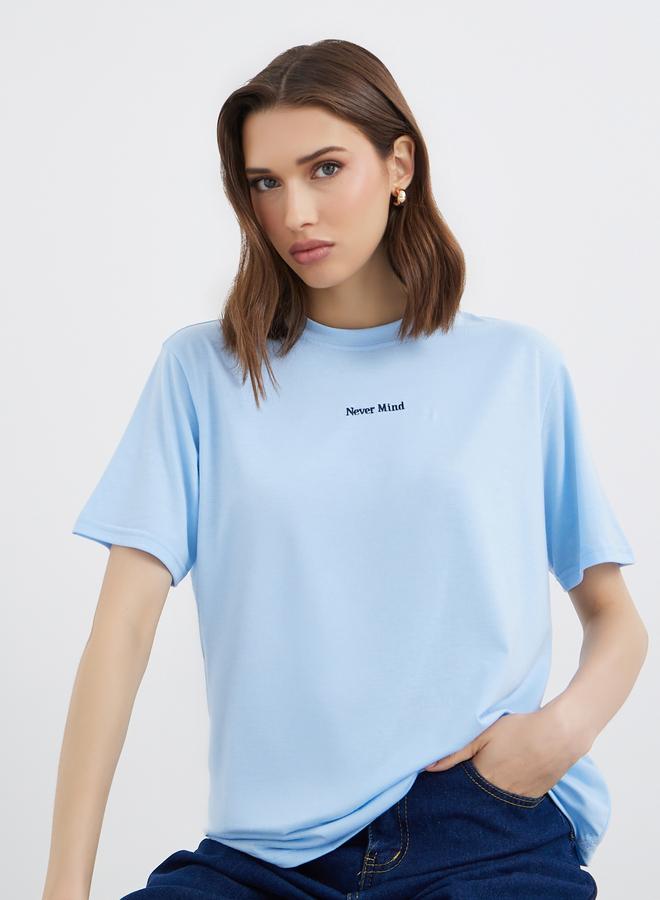 Take Two Blue Embroidered Slogan T-Shirt - Image 1