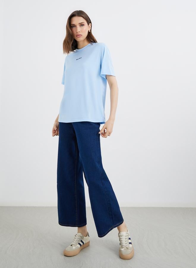 Take Two Blue Embroidered Slogan T-Shirt - Image 2