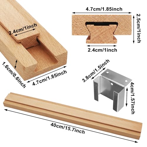 GUKBIAY Wood Drawer Slides 4PCS 16 Inch Wooden Drawer Rails Classic Wood Center Guide Track with Metal Slide Glides Bracket Drawer Glides Rails Replacement Kit - Image 2