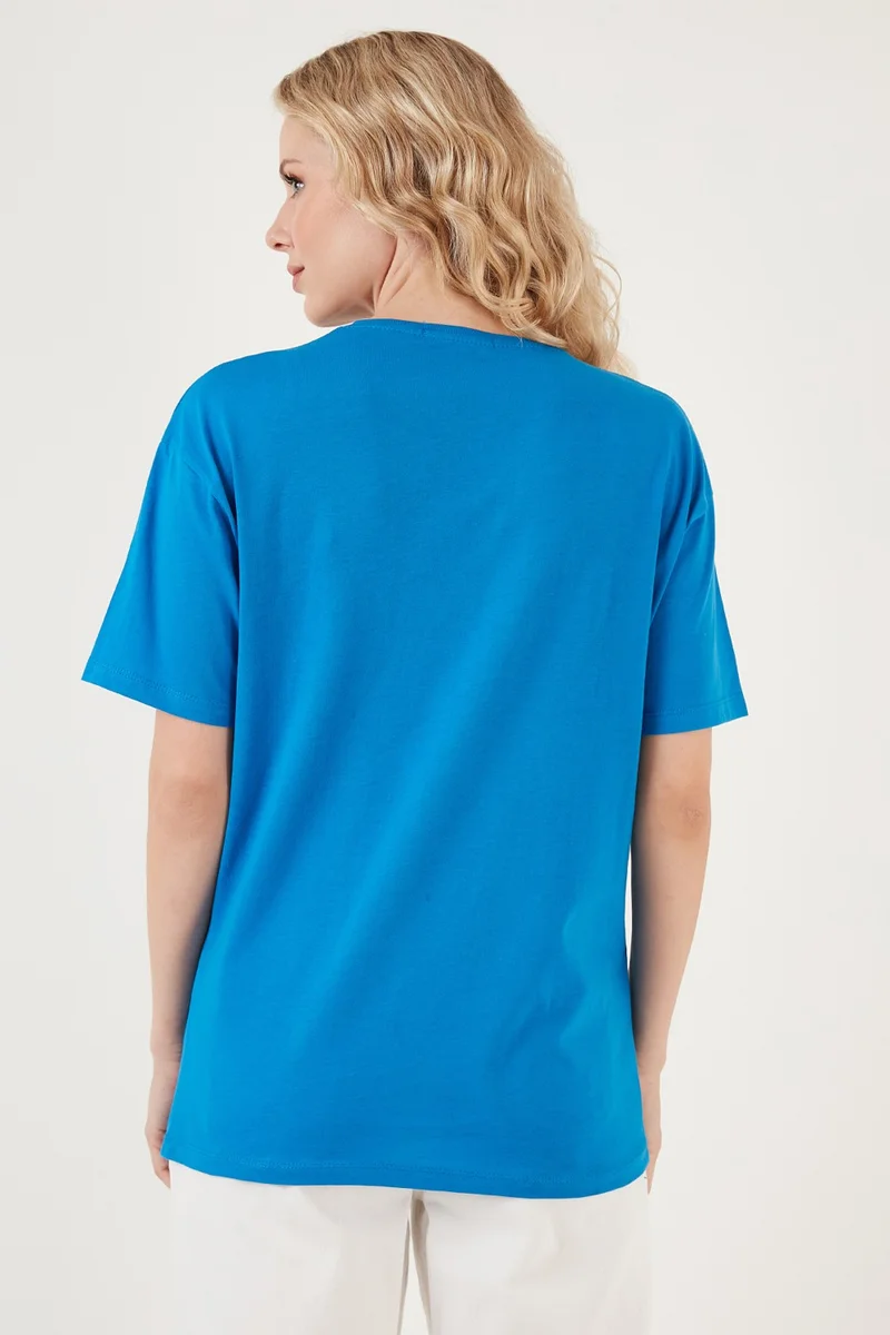 ليلا Printed Cotton Oversize Crew Neck T Shirt Women's T Shirt 541HAPPINESS