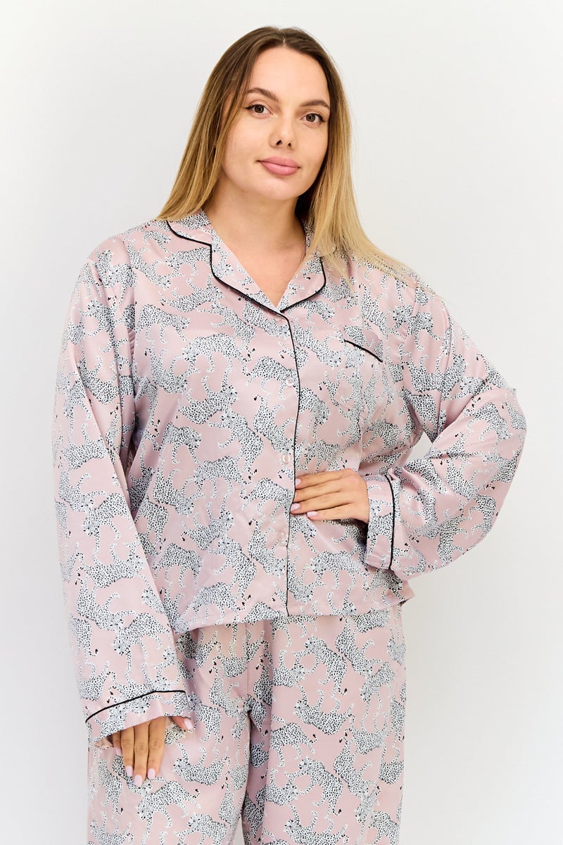 bebe Women 2 Pieces Animal Print Short Sleeve Pyjama Set, Multicolor - Image 4