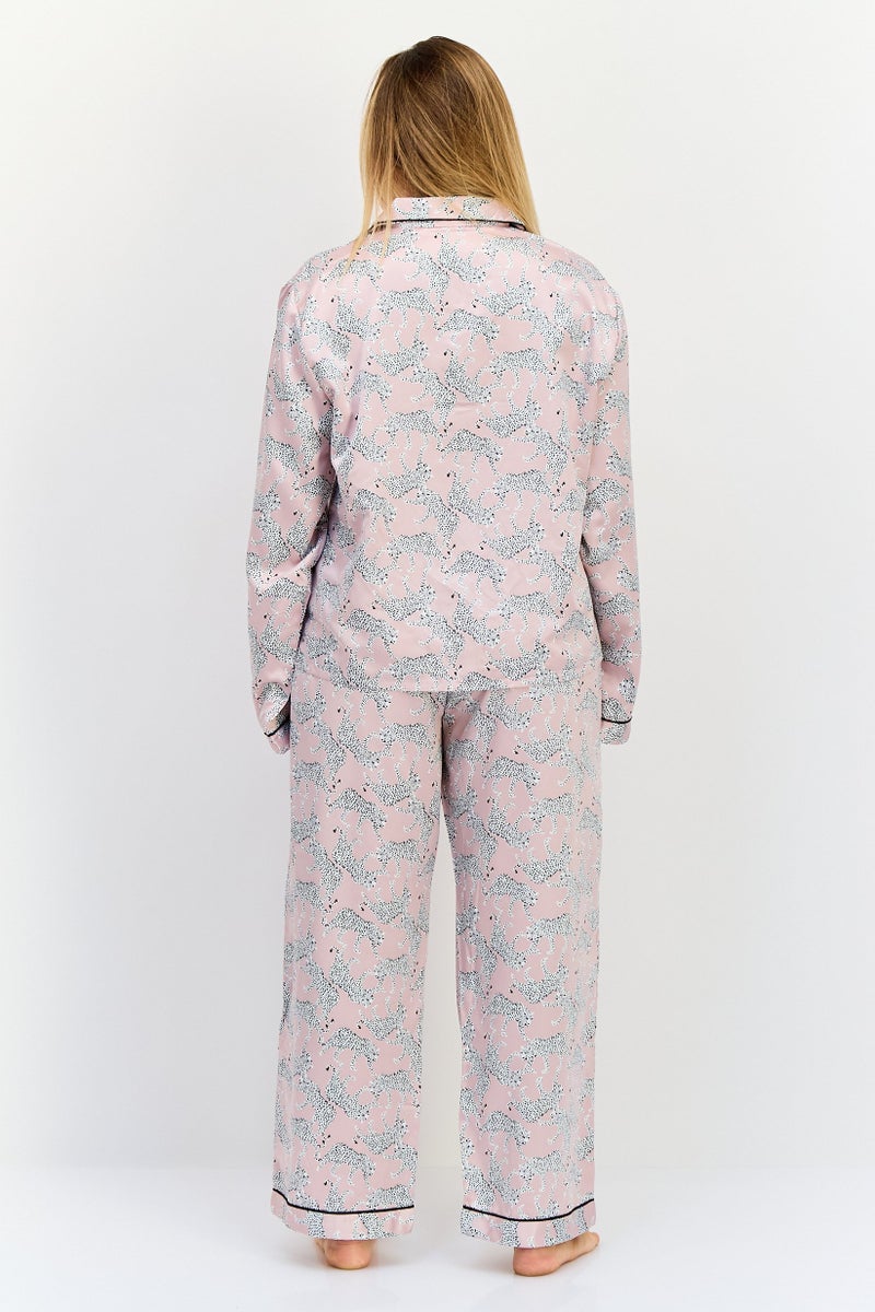 bebe Women 2 Pieces Animal Print Short Sleeve Pyjama Set, Multicolor - Image 2