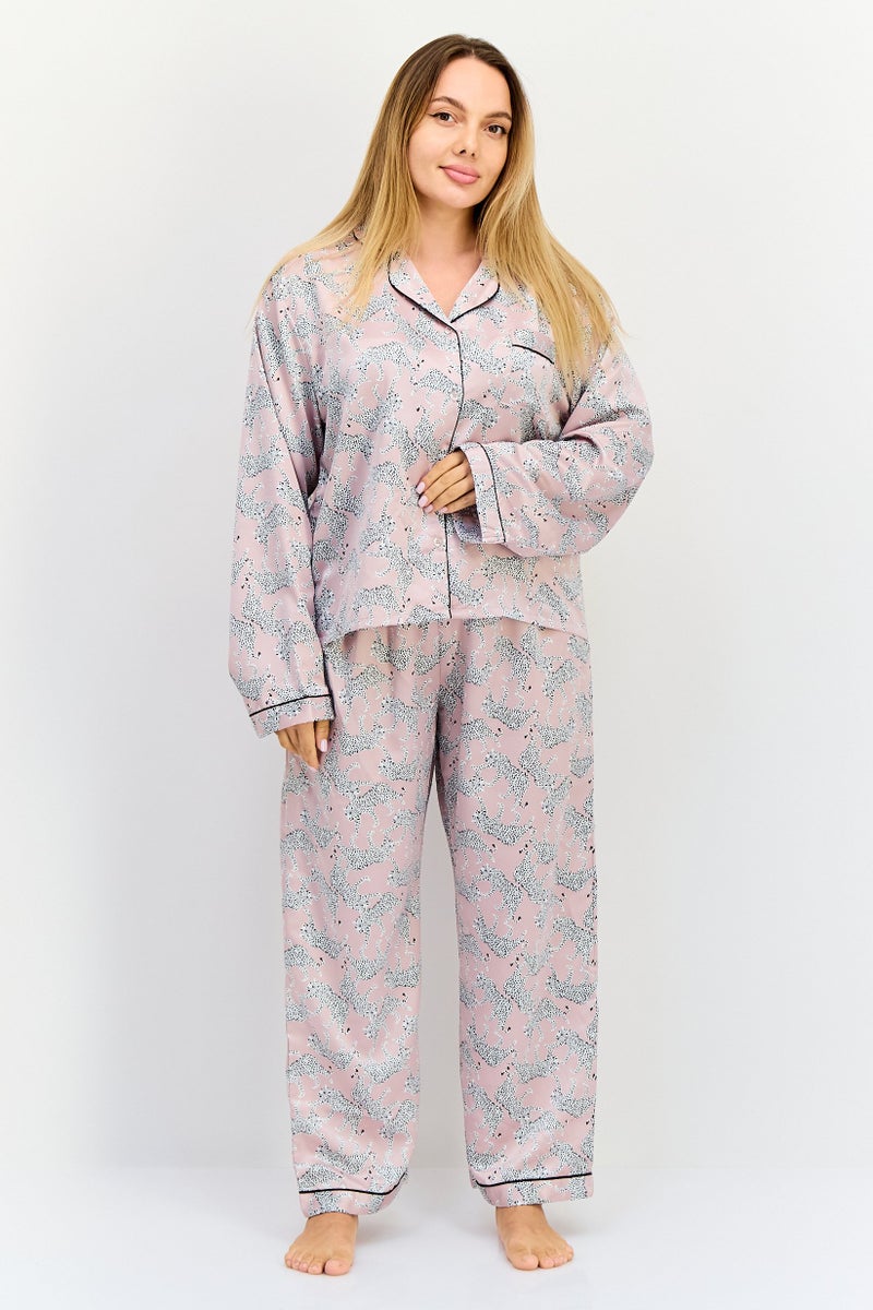 bebe Women 2 Pieces Animal Print Short Sleeve Pyjama Set, Multicolor - Image 1