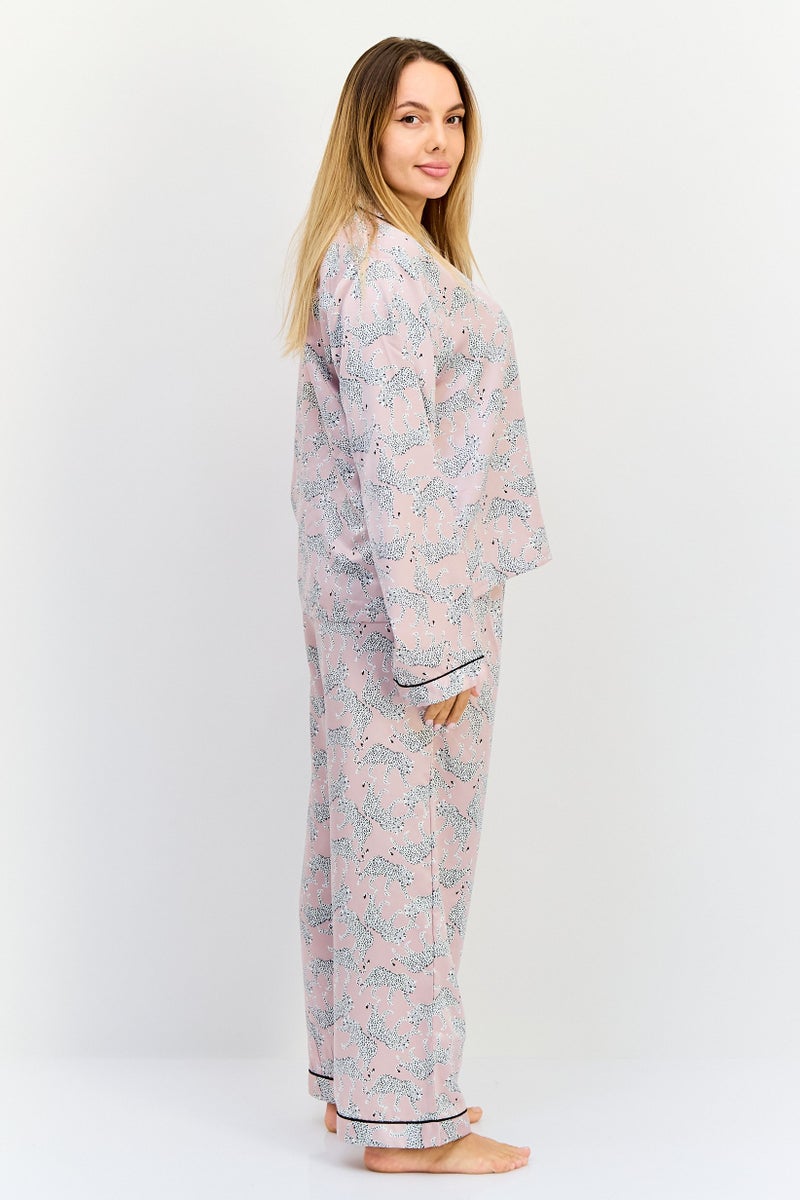 bebe Women 2 Pieces Animal Print Short Sleeve Pyjama Set, Multicolor - Image 3