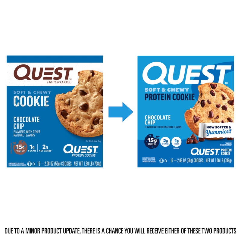 Quest كوكيز بروتين شوكولاتة تشيب من كويست، 15 جرام بروتين، 1 جرام سكر، 2 جرام كربوهيدرات صافية، صديق للكيتو، عالي البروتين، منخفض الكربوهيدرات؛ 12 قطعة - Image 2